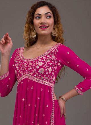Embroidered and Sequins Work Georgette Palazzo Salwar Suit In Pink
