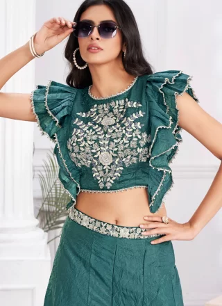 Embroidered and Sequins Work Georgette Salwar Suit In Turquoise