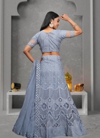 Embroidered and Sequins Work Net A - Line Lehenga Choli In Grey
