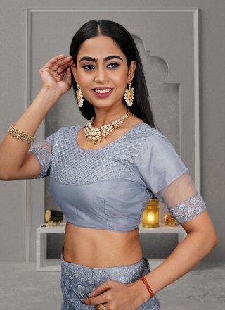 Embroidered and Sequins Work Net A - Line Lehenga Choli In Grey