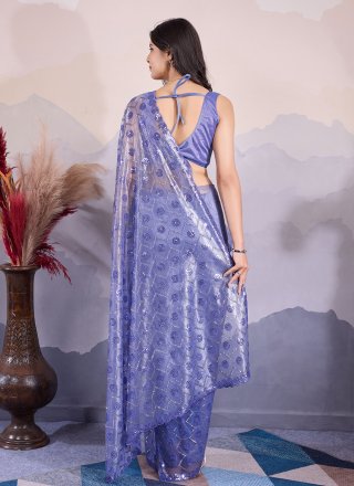 Embroidered and Sequins Work Net Classic Saree In Lavender for Engagement Embroidered and Sequins Work Net Classic Saree In Lavender for Engagement