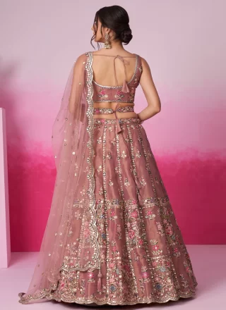 Embroidered and Sequins Work Net Lehenga Choli In Pink and Purple