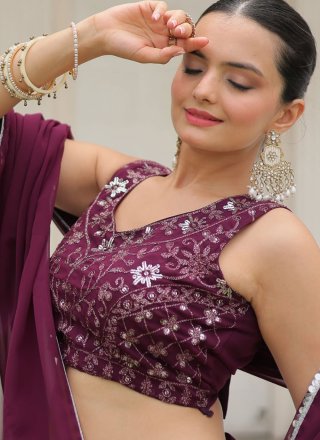 Embroidered and Sequins Work Pure Georgette Lehenga Choli In Purple