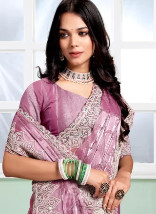 Embroidered and Sequins Work Silk Contemporary Sari In Pink