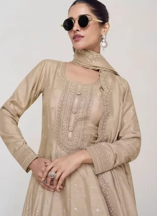 Embroidered and Sequins Work Silk  Designer Gown In Brown