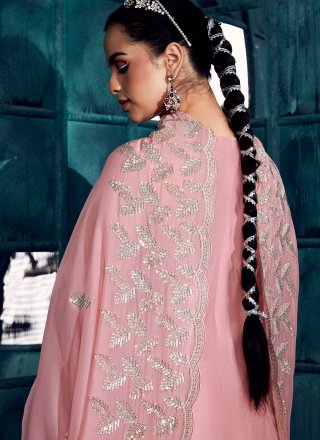Embroidered and Sequins Work Silk Pakistani Salwar Suit In Pink for Ceremonial