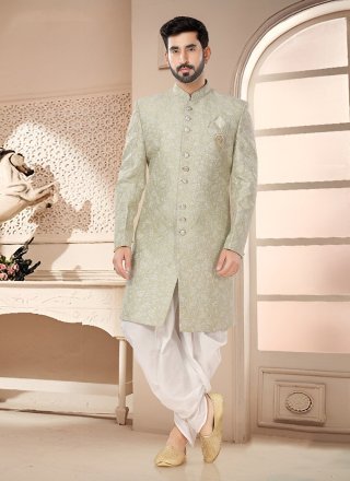 Embroidered and Sequins Work Silk Sherwani Mens Wear In Green