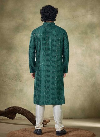 Embroidered and Sequins Work Viscose Kurta Pyjama In Green