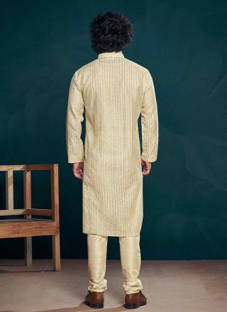 Embroidered and Sequins Work Viscose Kurta Pyjama In Off White