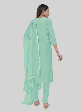 Embroidered and Thread Work Chanderi Silk Salwar Suit In Firozi