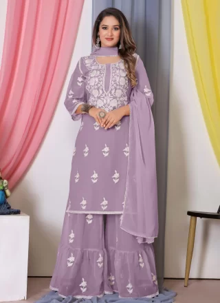 Embroidered and Thread Work Georgette Trendy Suit In Mauve