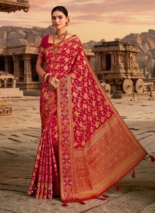 Buy Bridal Red Floral Embroidered Indian Wedding Saree In USA, online-sgquangbinhtourist.com.vn