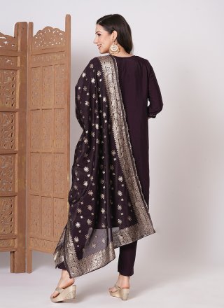 Embroidered and Woven Work Chanderi Pant Style Suit In Brown