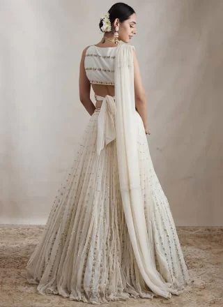 Embroidered and Zari Work Georgette A - Line Lehenga Choli In Off White