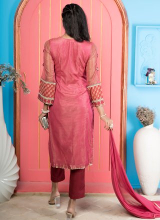 Embroidered, Fancy and Lace Work Net Salwar Suit In Pink