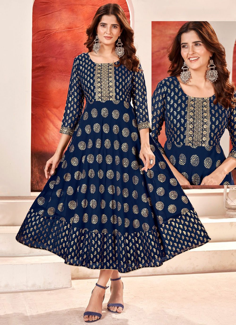 Plain Blue Taffeta Silk Gown at Rs.899/Piece in vidisha offer by Manbhavan  fashion