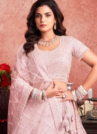 Embroidered, Hand and Sequins Work Net Readymade Lehenga Choli In Pink