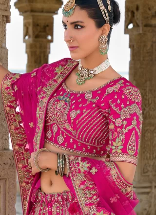 Embroidered, Khatli, Sequins, Thread and Zari Work Silk Lehenga Choli In Rani