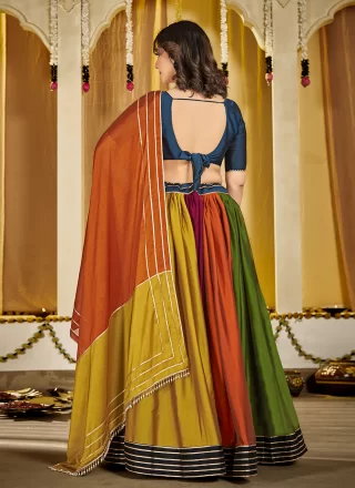 Embroidered, Mirror and Thread Work Silk A - Line Lehenga Choli In Multi Colour