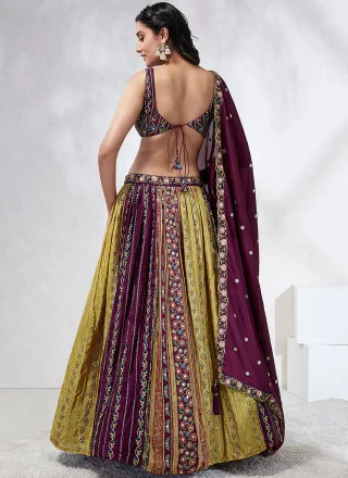 Embroidered, Print and Sequins Work Chiffon Lehenga Choli In Multi Colour for Ceremonial