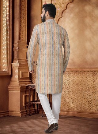 Embroidered, Sequins and Thread Work Cotton Kurta Pyjama In Multi Colour