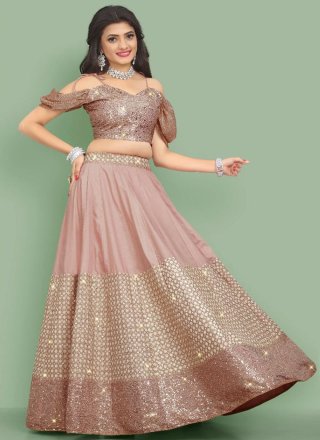 Embroidered, Sequins and Thread Work Cotton Silk Lehenga Choli In Mauve