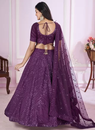 Embroidered, Sequins and Thread Work Georgette Lehenga Choli In Purple