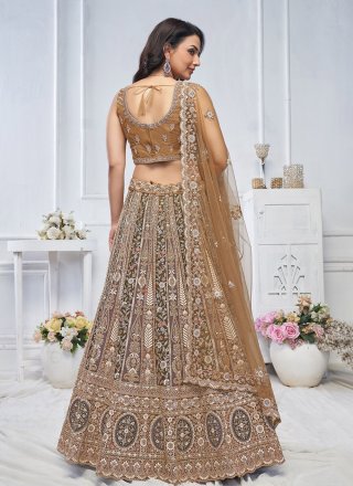 Embroidered, Sequins and Thread Work Net Lehenga Choli In Brown