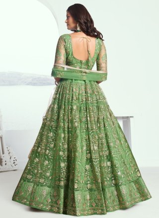 Embroidered, Sequins and Thread Work Net Lehenga Choli In Green