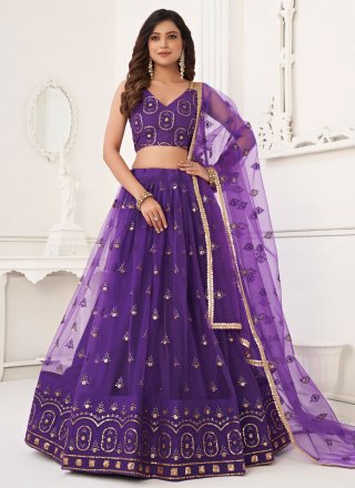 RE - Purple Colored Faux Georgette Party Wear Lehenga Choli