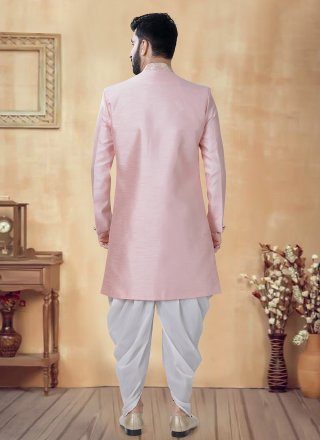 Embroidered, Sequins and Thread Work Silk Sherwani Mens Wear In Pink