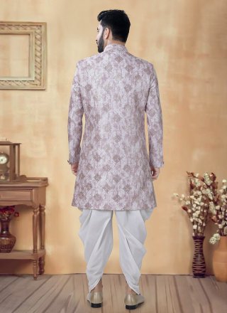 Embroidered, Sequins and Thread Work Silk Sherwani Mens Wear In Pink for Ceremonial