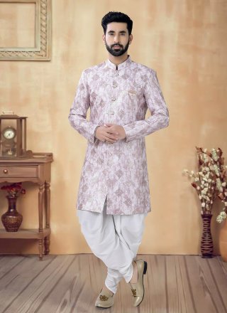 Embroidered, Sequins and Thread Work Silk Sherwani Mens Wear In Pink for Ceremonial