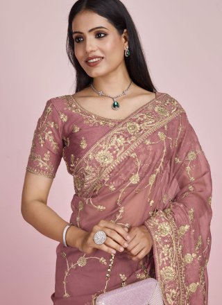 Embroidered, Sequins and Zari Work Banglori Silk Designer Saree In Hot Pink