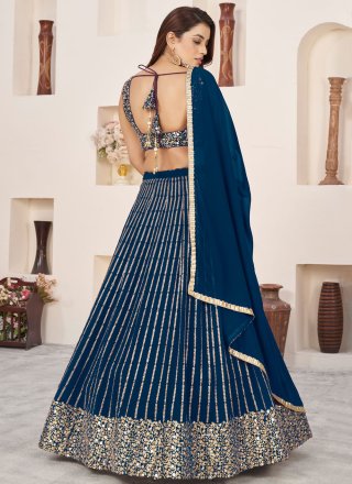 Embroidered, Sequins and Zari Work Georgette Lehenga Choli In Blue