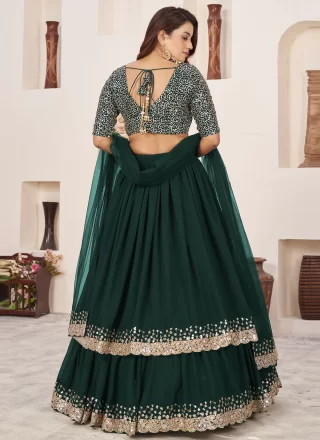 Embroidered, Sequins and Zari Work Georgette Lehenga Choli In Green for Engagement