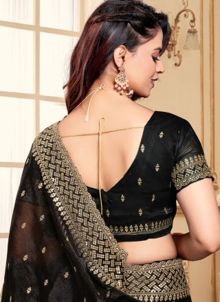 Embroidered, Sequins and Zari Work JIMMY CHU Classic Saree In Black for Ceremonial
