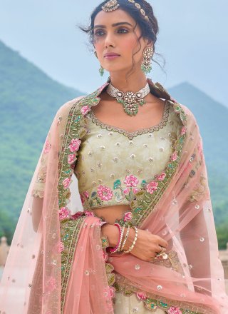 Embroidered, Sequins, Stone and Thread Work Silk Lehenga Choli In Sea Green