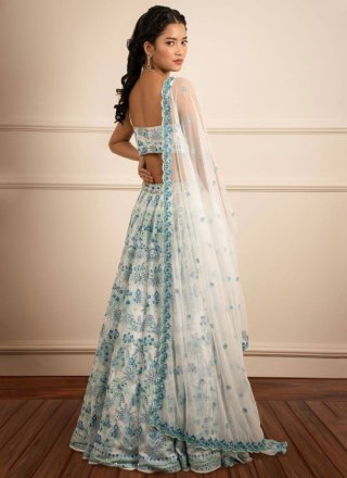 Embroidered, Sequins, Thread and Zari Work Faux Georgette Lehenga Choli In White