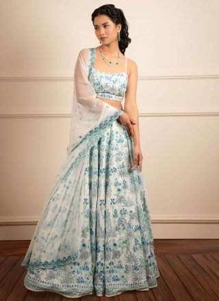 Embroidered, Sequins, Thread and Zari Work Faux Georgette Lehenga Choli In White