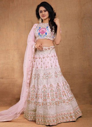 Embroidered, Sequins, Thread and Zari Work Silk Lehenga Choli In Pink