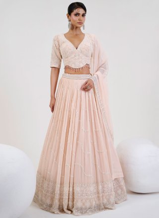 Embroidered, Stone and Thread Work Georgette Readymade Lehenga Choli In Pink