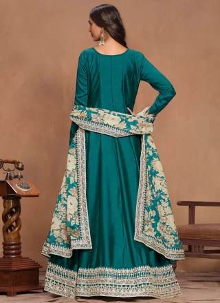 Embroidered Work Art Silk  Designer Gown In Morpeach