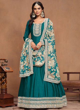 Embroidered Work Art Silk  Designer Gown In Morpeach