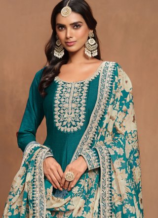 Embroidered Work Art Silk  Designer Gown In Morpeach