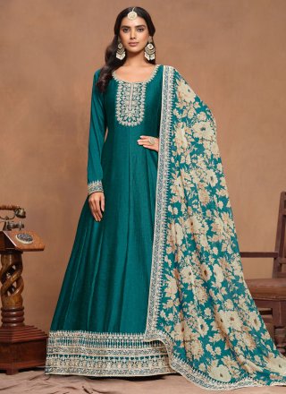 Embroidered Work Art Silk  Designer Gown In Morpeach