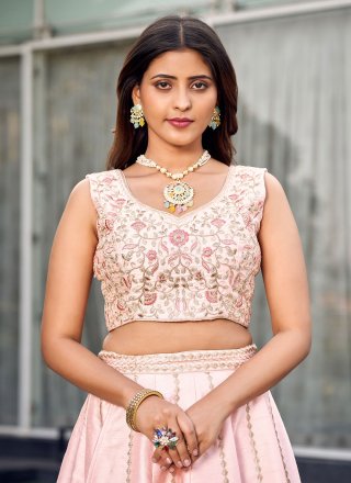 Embroidered Work Art Silk Readymade Lehenga Choli In Pink for Ceremonial