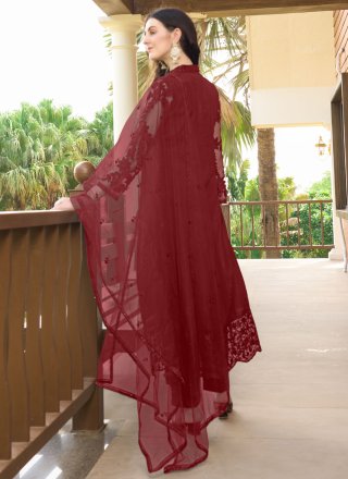Embroidered Work Art Silk Salwar Suit In Maroon for Ceremonial