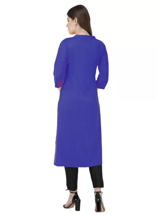 Embroidered Work Blended Cotton Designer Kurti In Blue