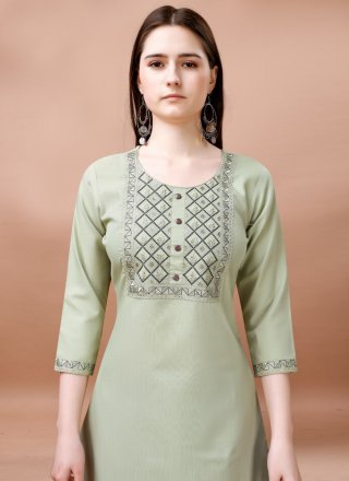 Embroidered Work Blended Cotton Salwar Suit In Green